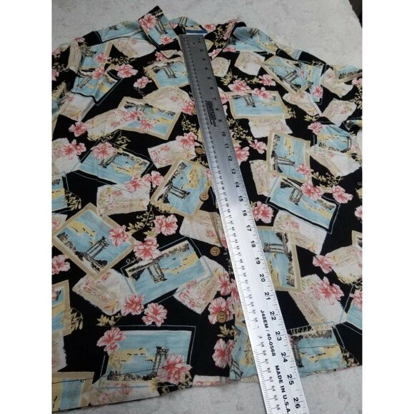 Bahama Beach Women Button Down Hawaiian Shirt Top Size 1X Postcards Floral Multi - Picture 5 of 5